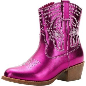 PATPAT Girls Cowgirl Boots Western Riding Shoes with Zipper & Square Toe